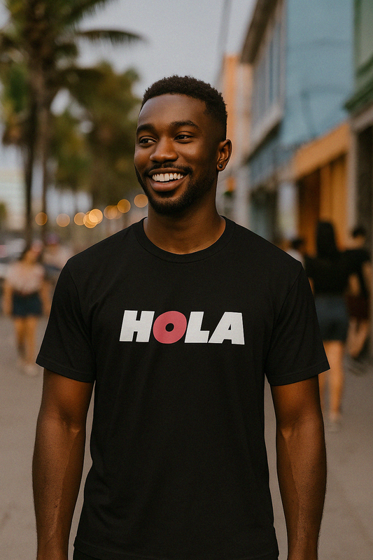 Hola T-Shirt in White on Black