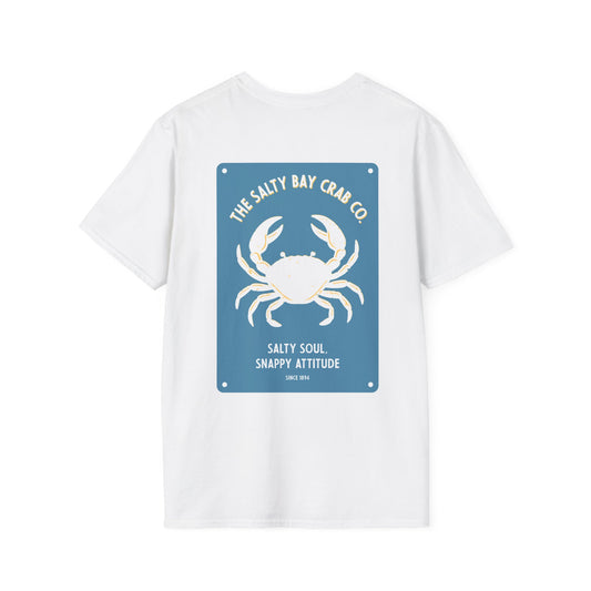 Salty Bay Crab Co. T-Shirt Design 1 in Blue (double sided)