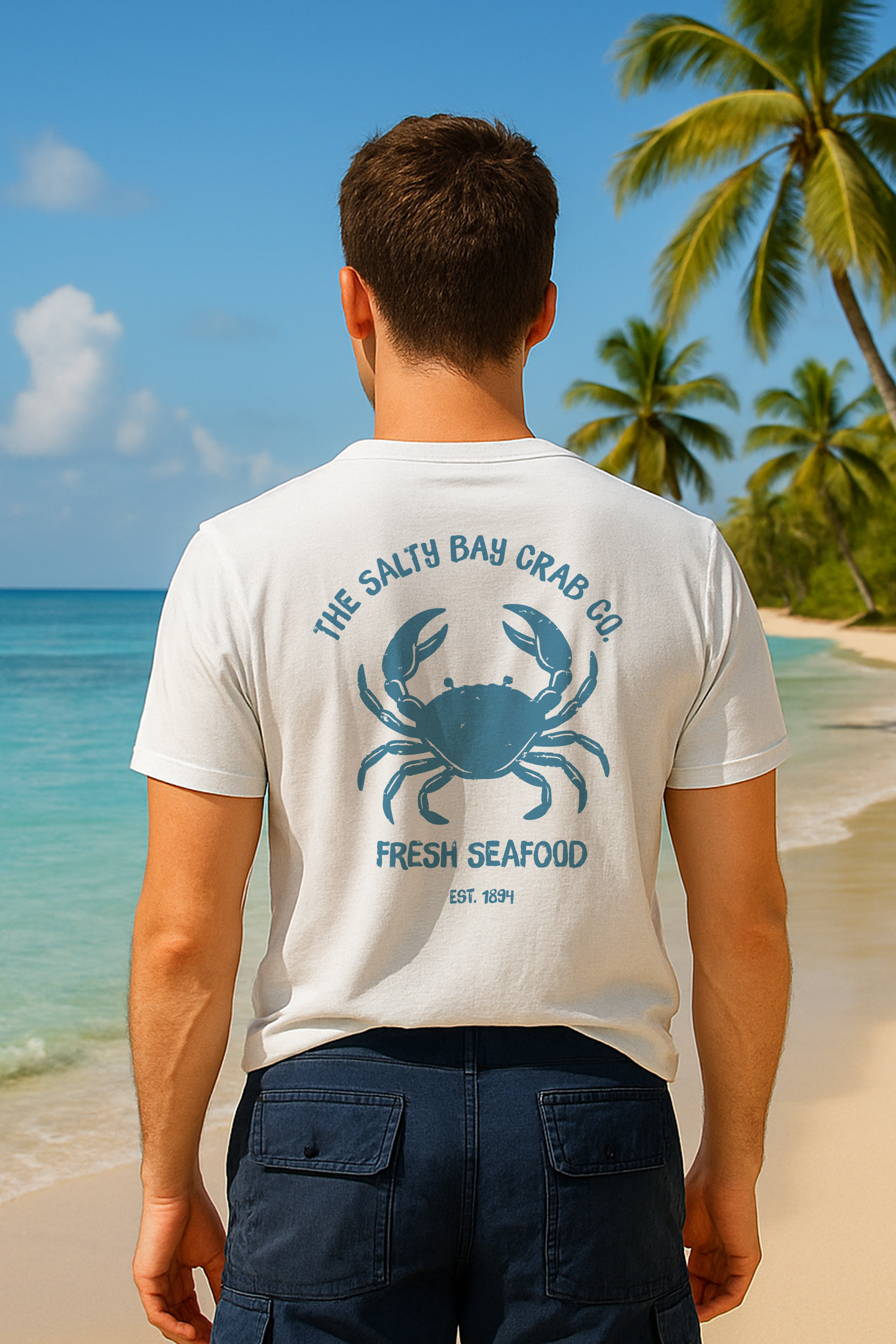 Salty Bay Crab Co. T-Shirt Design 2 in Blue (double sided)