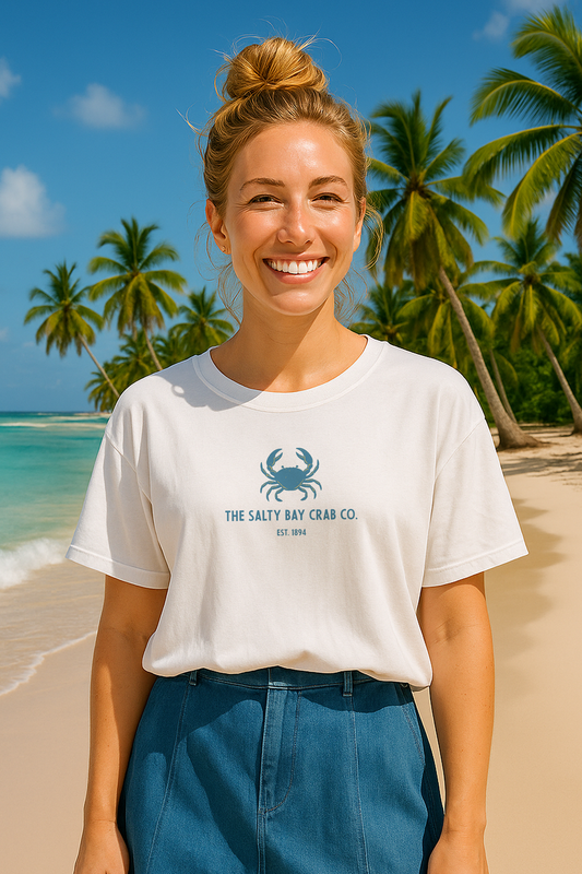 Salty Bay Crab Co. T-Shirt Design 1 in Blue (double sided)