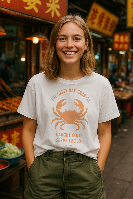 Salty Bay Crab Co. T-Shirt Design 1 in Orange