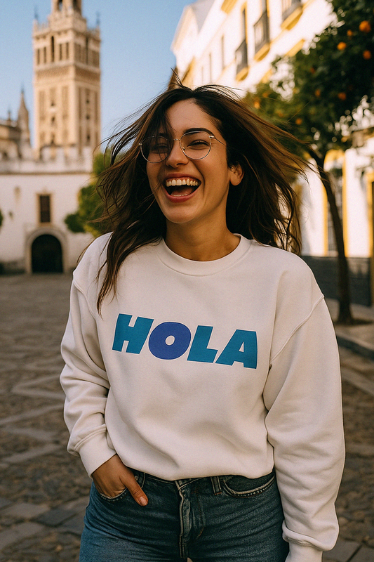 Hola Sweatshirt in Blue on White